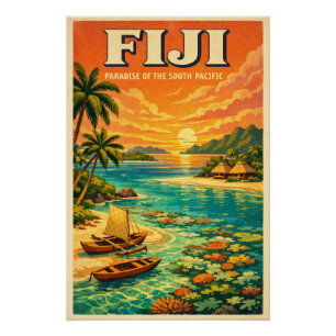 Fiji-eilanden in een klassieke retro reis perfect poster