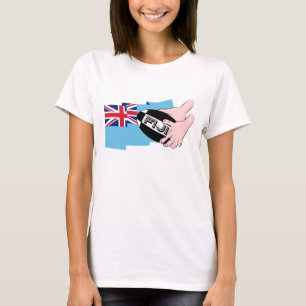 Fiji Flag Rugby Ball Pass Cartoon Hands T-shirt