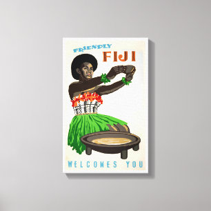 Fiji Restaurated Vintage Travel Poster Canvas Afdruk