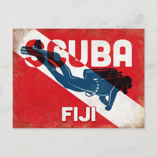 Fiji Scuba Diver - Blue Retro Briefkaart