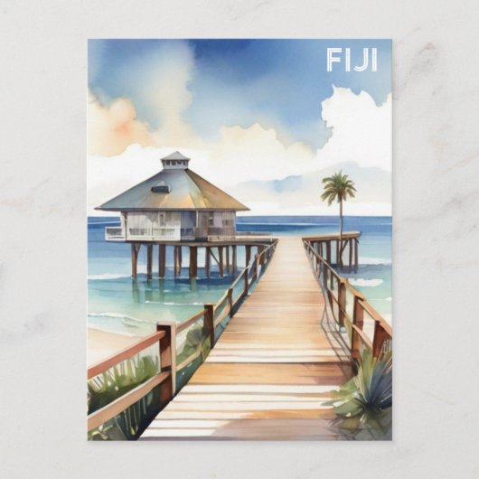 Fiji Tropical Beach Resort Waterverf Briefkaart (Voorkant)