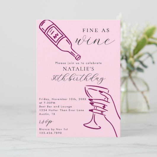 Fijn als wijn thema Hand getrokken verjaardagsfees Kaart (Staand voorkant)