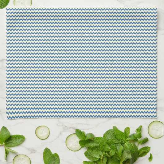 fijn chevron zigzag patroon denim blauw en crème theedoek (Gevouwen)