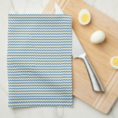fijn chevron zigzag patroon denim blauw en crème theedoek (Quarter Fold)