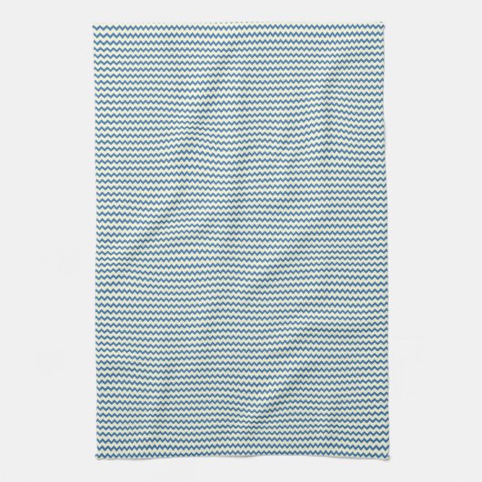 fijn chevron zigzag patroon denim blauw en crème theedoek (Verticaal)