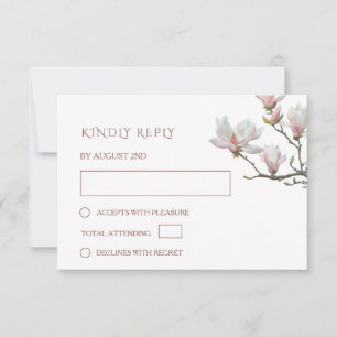 Fijn geschilderde magnolia bloemen bruiloft RSVP kaartje