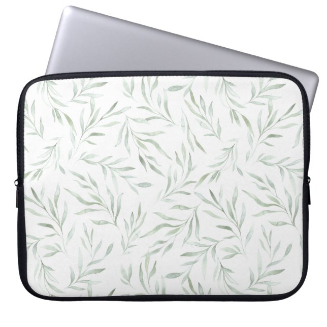 Fijn groen gebladerte grijs groen laptop sleeve (Voorkant)