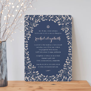 Fijn Lijst Blush & Navy Bloemknuppel Mitswa Kaart