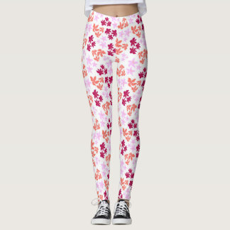 Fijn rood en roze bloemmotief op zacht wit leggings