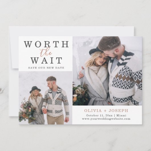 Fijn | Twee nieuwe datum voor het huwelijk Save The Date (Voorkant)