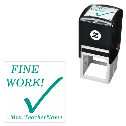 "FIJN WERK!" + Naam aangepaste instructeur Zelfinktende Stempel (In situ)