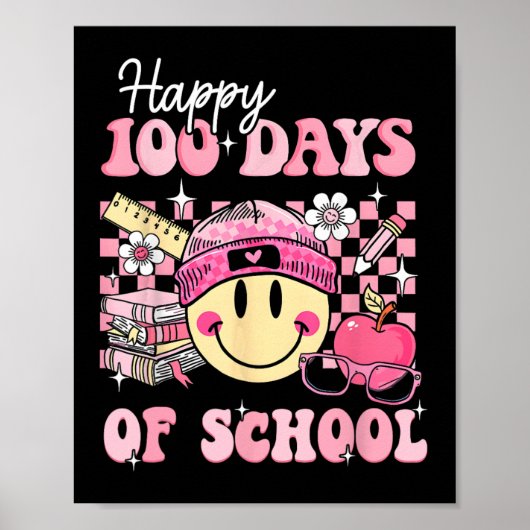 Fijne 100 dagen schoolleraar Kinder Retro Groovy Poster (Voorkant)
