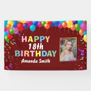 Fijne 18de verjaardag Colorful Balloons Burgundy R Spandoek