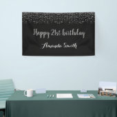 Fijne 21ste verjaardag banner. Black Silver Glitte Spandoek (Beurs)