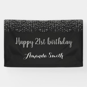 Fijne 21ste verjaardag Banner. Zwarte zilverglitte Spandoek
