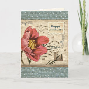 Fijne 21ste verjaardag. Floral Art Kaart