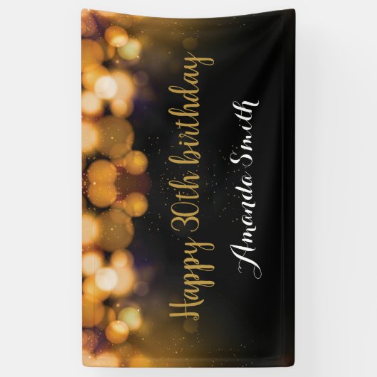 Fijne 30ste verjaardag banner. Zwart en goudglitte Spandoek (Verticaal)