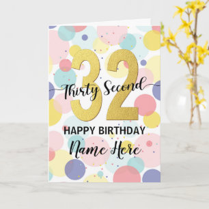 Fijne 32ste verjaardag Pastel Rainbow en Gold Girl Kaart