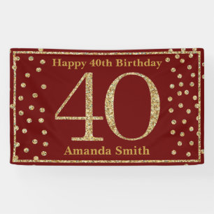 Fijne 40ste verjaardag Banner Burgundy Red Gold