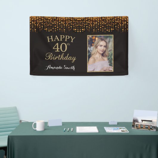 Fijne 40ste verjaardag Banner. Gold Glitter-foto Spandoek (Beurs)
