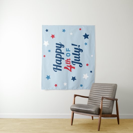 Fijne 4 juli Rood Wit en Blauw Patriottisch Wandkleed (In situ)
