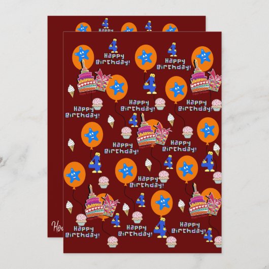 Fijne 4de verjaardag van de uitnodiging van de ver (Voorkant / Achterkant)