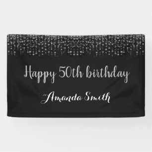 Fijne 50ste verjaardag Banner. Black Silver Glitte Spandoek