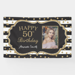 Fijne 50ste verjaardag Banner. Glitter-foto Spandoek
