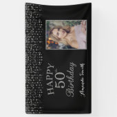Fijne 50ste verjaardag Banner. Silver Glitter-foto Spandoek (Verticaal)
