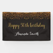 Fijne 50ste verjaardag Banner. Zwart en goudglitte Spandoek (Horizontaal)