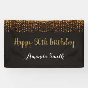 Fijne 50ste verjaardag Banner. Zwart-gouden glitte Spandoek