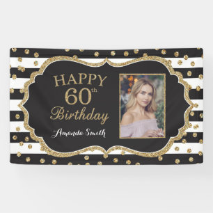 Fijne 60ste verjaardag Banner. Glitter-foto Spandoek