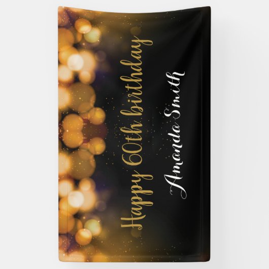 Fijne 60ste verjaardag banner. Zwart en goudglitte Spandoek (Verticaal)