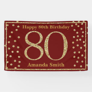 Fijne 80ste verjaardag Banner Burgundy Red Gold