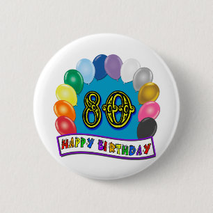 Fijne 80ste verjaardag met ballonnen ronde button 5,7 cm