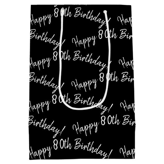 Fijne 80ste verjaardag op zwarte dag medium cadeauzakje (Achterkant)