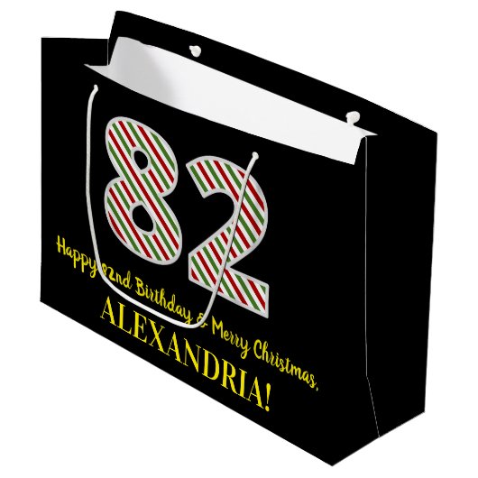 Fijne 82e verjaardag & prettige kerst, aangepaste groot cadeauzakje (Voorkant Gekanteld)