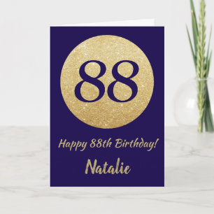 Fijne 88ste verjaardag Navy Blue en Gold Glitter Kaart