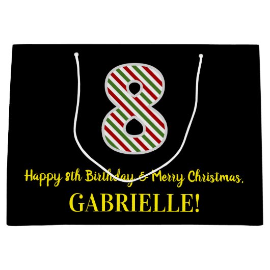 Fijne 8de verjaardag en prettige kerst, aangepaste groot cadeauzakje (Voorkant)