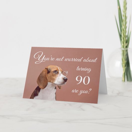 Fijne 90ste verjaardag, bezorgd beagle kaart (Voorkant)