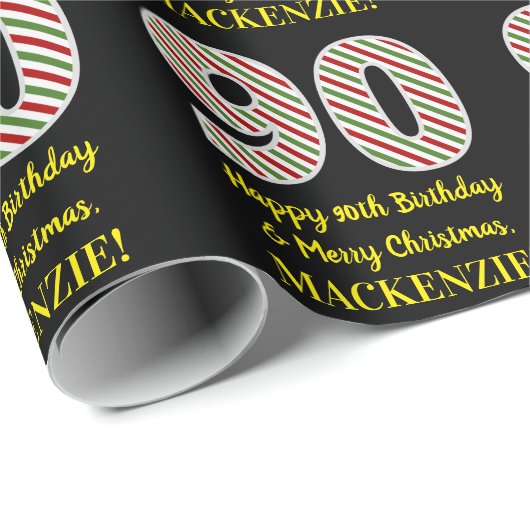 Fijne 90ste verjaardag en prettige kerst, aangepas cadeaupapier (Rol Hoek)