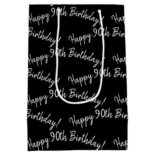 Fijne 90ste verjaardag op zwarte dag medium cadeauzakje (Achterkant)