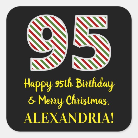 Fijne 95e verjaardag & prettige kerst, aangepaste vierkante sticker (Voorkant)
