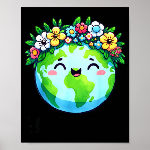 Fijne aarddag schattige aarde met bloemige aarddag poster