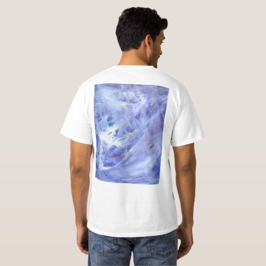 Fijne Abstracte acrylkunst schilderen in blauw wit T-shirt (Achterkant volledig)