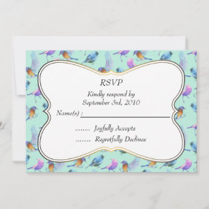 Fijne Aquarel Vogels met Lijst Bruiloft RSVP Kaart