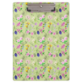 Fijne aquarel wilde bloemen op groen klembord