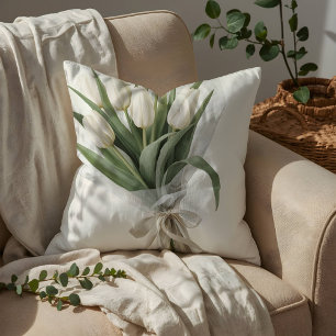 Fijne Aquarel Witte Tulp Boeket Kussen