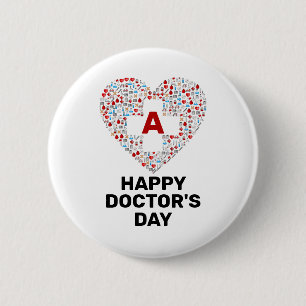 Fijne artsendag met medische hartmonogram ronde button 5,7 cm