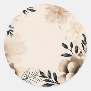 Fijne beige achtergrond met bloemen ronde sticker